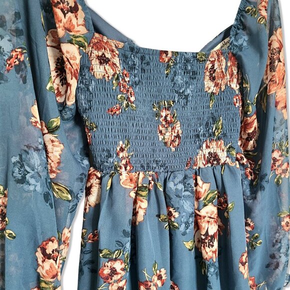 Speechless Peasant Dress Womens Small Puff Sleeve Floral Dress Feminine Preppy - Picture 6 of 11